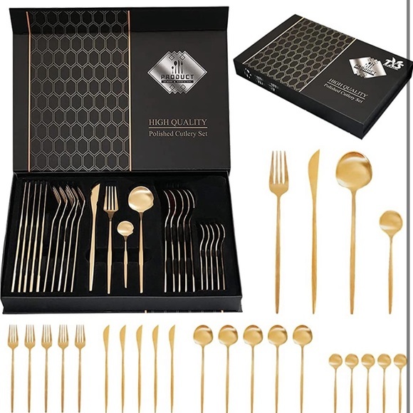 24-Piece Gold Silverware Set Gold Utensils Set for 6, Gold Spoons and Fork NWT - Picture 1 of 6